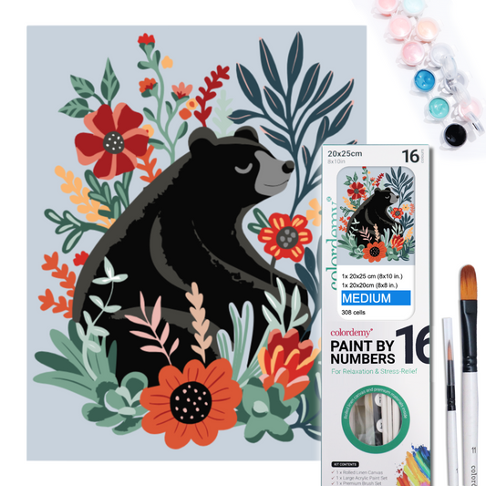 2-in-1 Paint by Numbers Kit - Rolled Canvases (20x25cm & 20x20cm), 16 Colours (Hue & Whimsy - Bear)