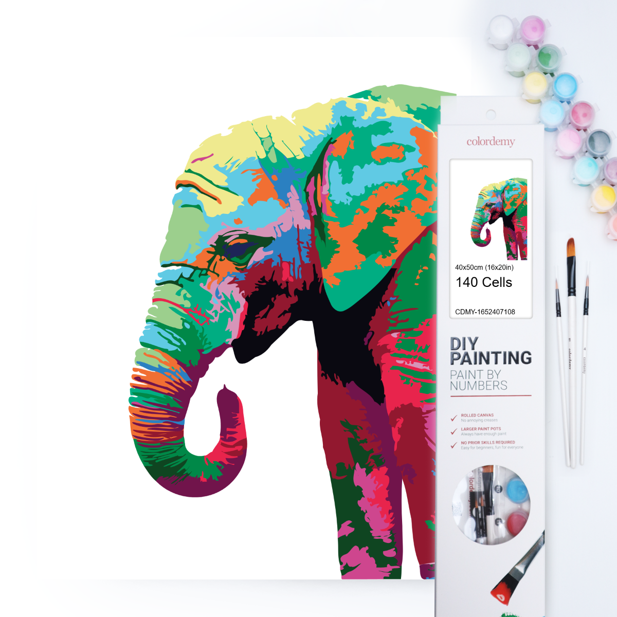 40x50cm Paint by Numbers kit: Vibrant Majesty: Colourful Elephant