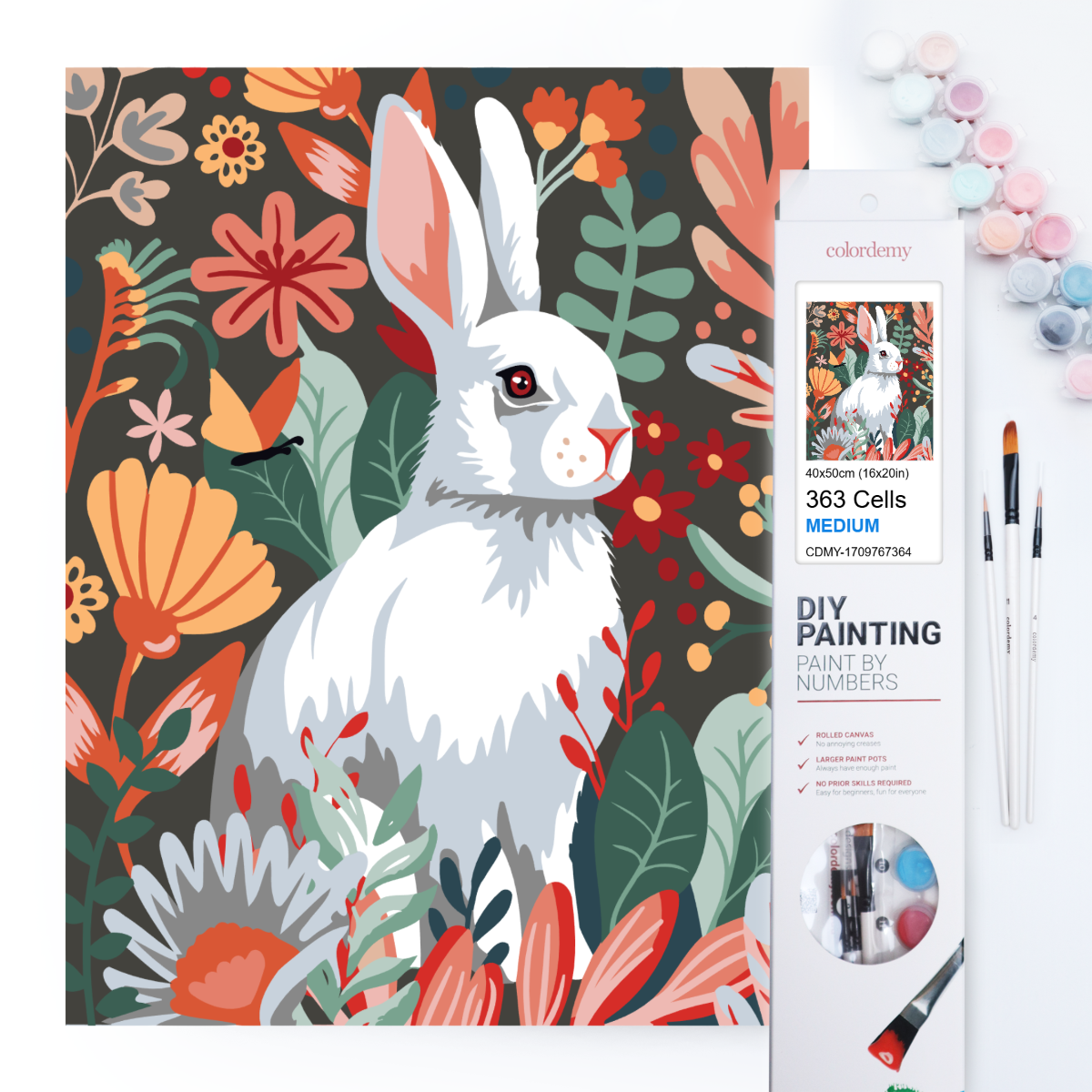 40x50cm Paint by Numbers Kit: Floral Elegance - White Rabbit Portrait