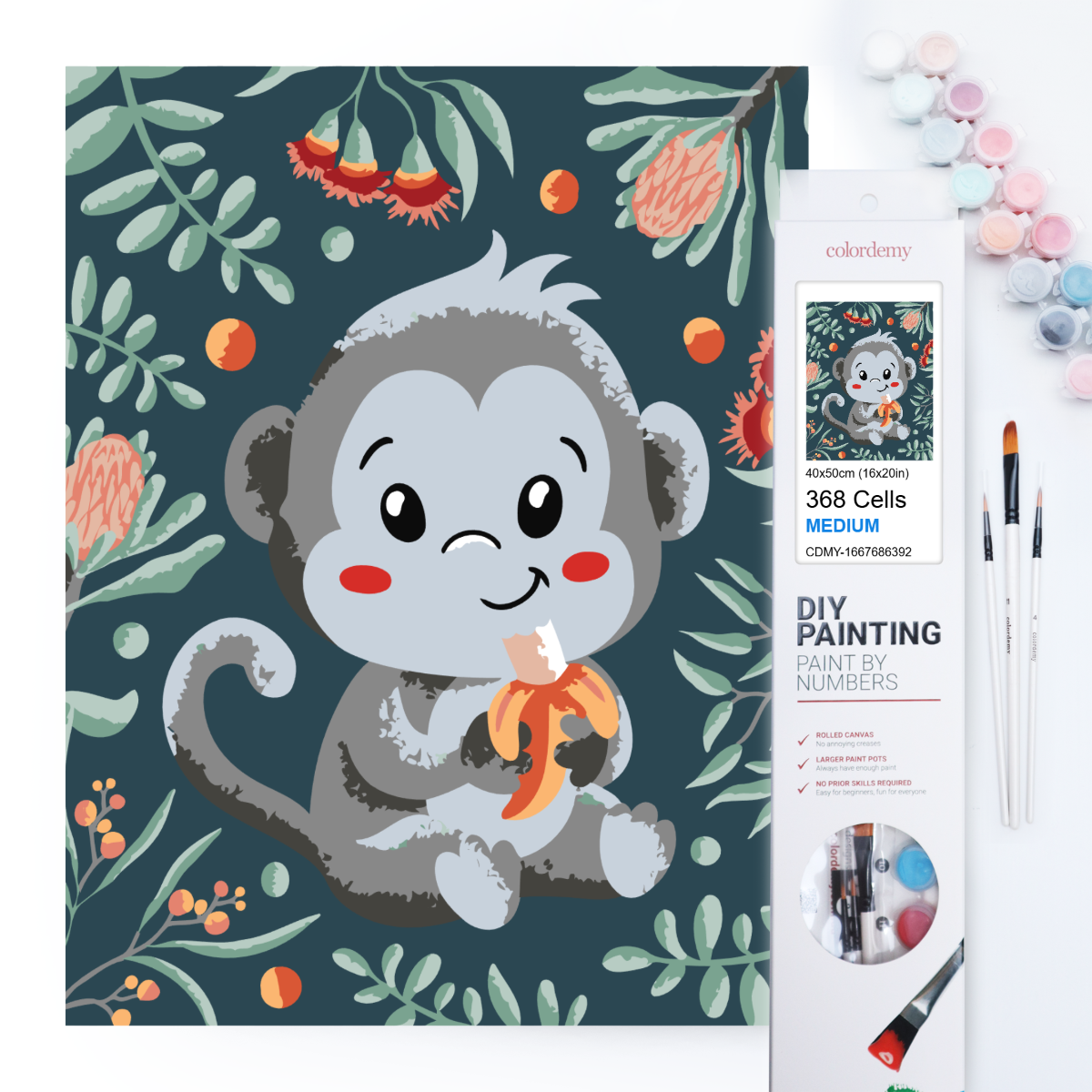 40x50cm Paint by Numbers Kit: Banana Bliss: Simple Monkey with Leafy Background