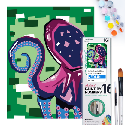 2-in-1 Paint by Numbers Kit - Rolled Canvases (20x25cm & 20x20cm), 16 Colours (Geometric Pop Art - Octopus)