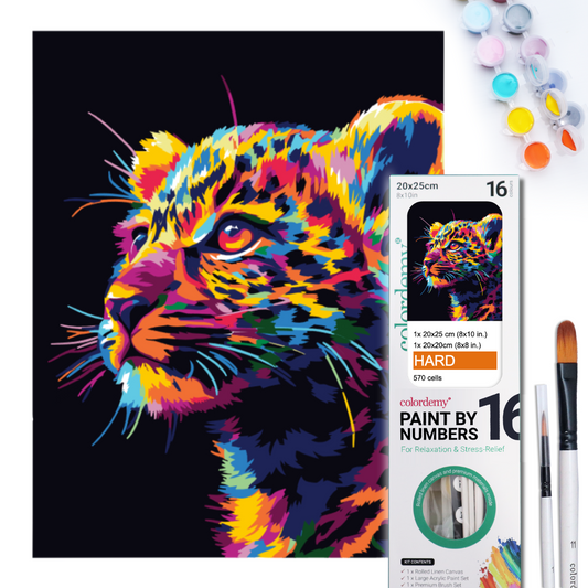 2-in-1 Paint by Numbers Kit - Rolled Canvases (20x25cm & 20x20cm), 16 Colours (Bold In Black - Leopard)