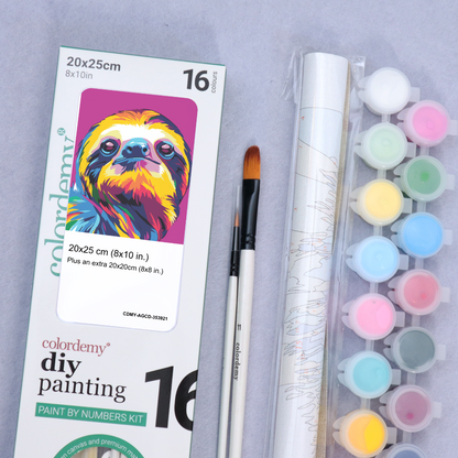 2-in-1 Paint by Numbers Kit - Rolled Canvases (20x25cm & 20x20cm), 16 Colours (Pop Party Palette - Sloth)