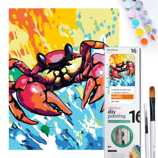 2-in-1 Paint by Numbers Kit - Rolled Canvases (20x25cm & 20x20cm), 16 Colours (Sea Life - Crab)