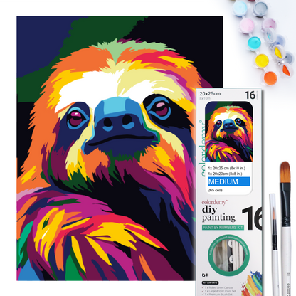 2-in-1 Paint by Numbers Kit - Rolled Canvases (20x25cm & 20x20cm), 16 Colours (Sloth)