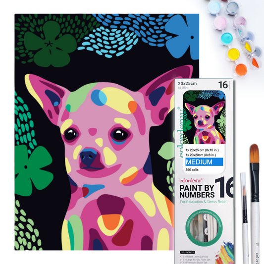 2-in-1 Paint by Numbers Kit - Rolled Canvases (20x25cm & 20x20cm), 16 Colours (Proud Little Paws - Chihuahua)