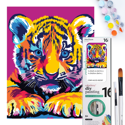 2-in-1 Paint by Numbers Kit - Rolled Canvases (20x25cm & 20x20cm), 16 Colours (Pop Party Palette - Tiger)