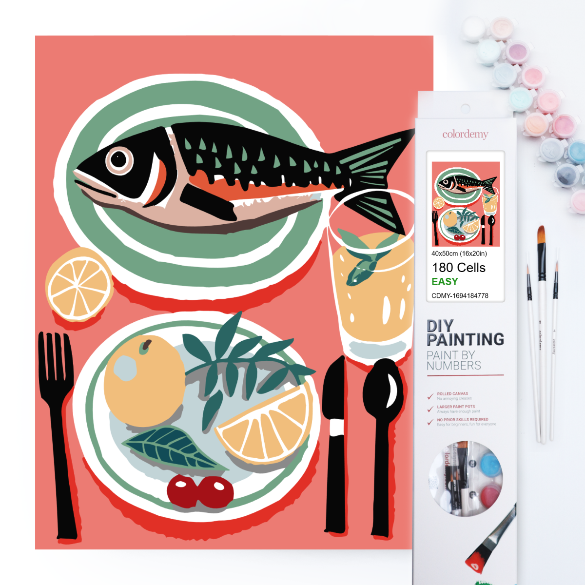 40x50cm Paint by Numbers Kit: Savouring the Catch: Fish on the Dinner Table.