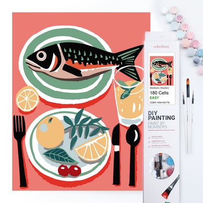 40x50cm Paint by Numbers Kit: Savouring the Catch: Fish on the Dinner Table.