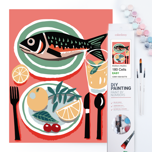 40x50cm Paint by Numbers Kit: Savouring the Catch: Fish on the Dinner Table.