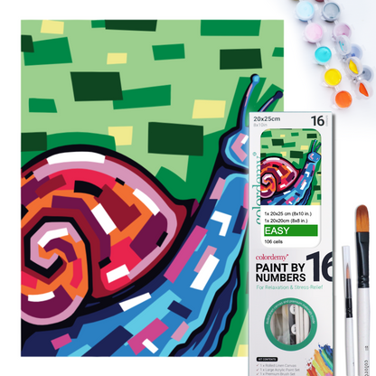 2-in-1 Paint by Numbers Kit - Rolled Canvases (20x25cm & 20x20cm), 16 Colours (Geometric Pop Art - Snail)