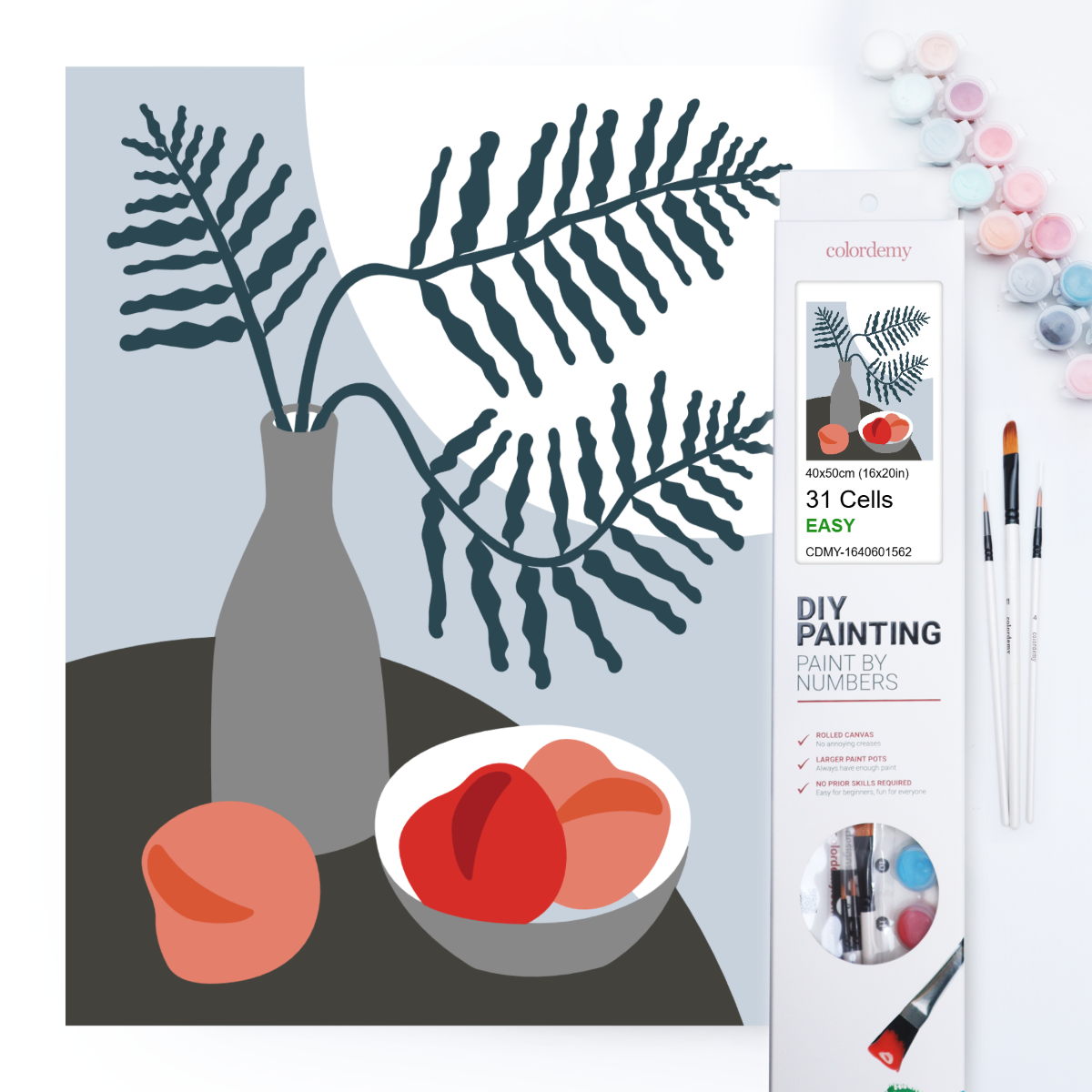 40x50cm Paint by Numbers Kit:  Elegant Simplicity: Minimalist Grey Vase and Peaches
