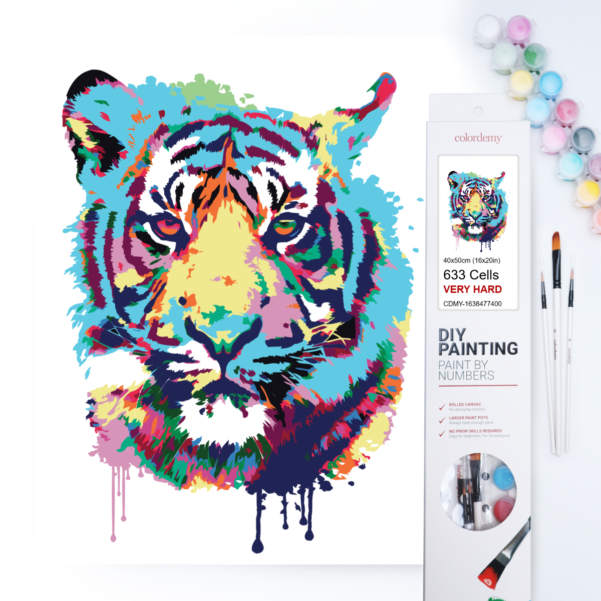 40x50cm Paint by Numbers Kit: Vibrant Roar: Abstract Tiger Portrait Paint by Numbers Kit!