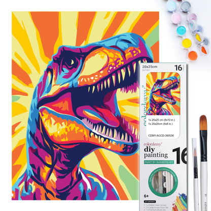 2-in-1 Paint by Numbers Kit - Rolled Canvases (20x25cm & 20x20cm), 16 Colours (Pop Party Palette - Dinosaur)