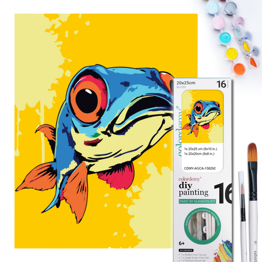 2-in-1 Paint by Numbers Kit - Rolled Canvases (20x25cm & 20x20cm), 16 Colours (Pop Party Palette - Blue Fish)