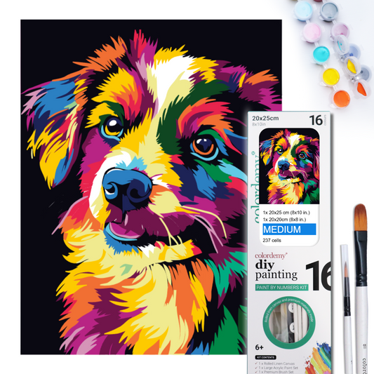 2-in-1 Paint by Numbers Kit - Rolled Canvases (20x25cm & 20x20cm), 16 Colours (Bold In Black - Dog)