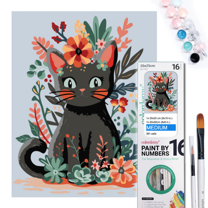 2-in-1 Paint by Numbers Kit - Rolled Canvases (20x25cm & 20x20cm), 16 Colours (Hue & Whimsy Collection - Flower Crown Kitty)