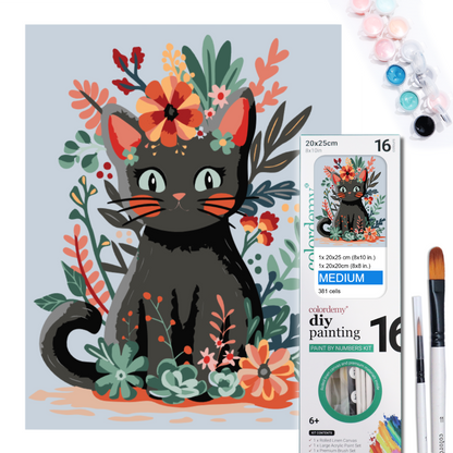 2-in-1 Paint by Numbers Kit - Rolled Canvases (20x25cm & 20x20cm), 16 Colours (Hue & Whimsy Collection - Flower Crown Kitty)