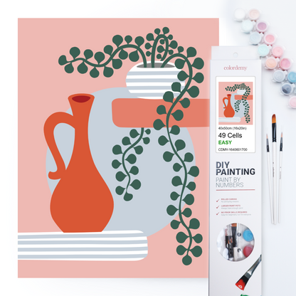 40x50cm Paint by Numbers Kit: Botanical Simplicity: Minimalist Red Vase and Round Pot