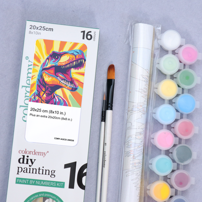 2-in-1 Paint by Numbers Kit - Rolled Canvases (20x25cm & 20x20cm), 16 Colours (Pop Party Palette - Dinosaur)