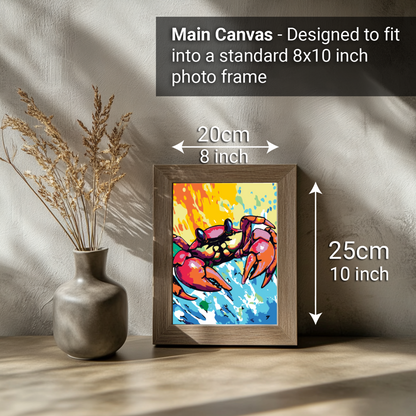 2-in-1 Paint by Numbers Kit - Rolled Canvases (20x25cm & 20x20cm), 16 Colours (Sea Life - Crab)