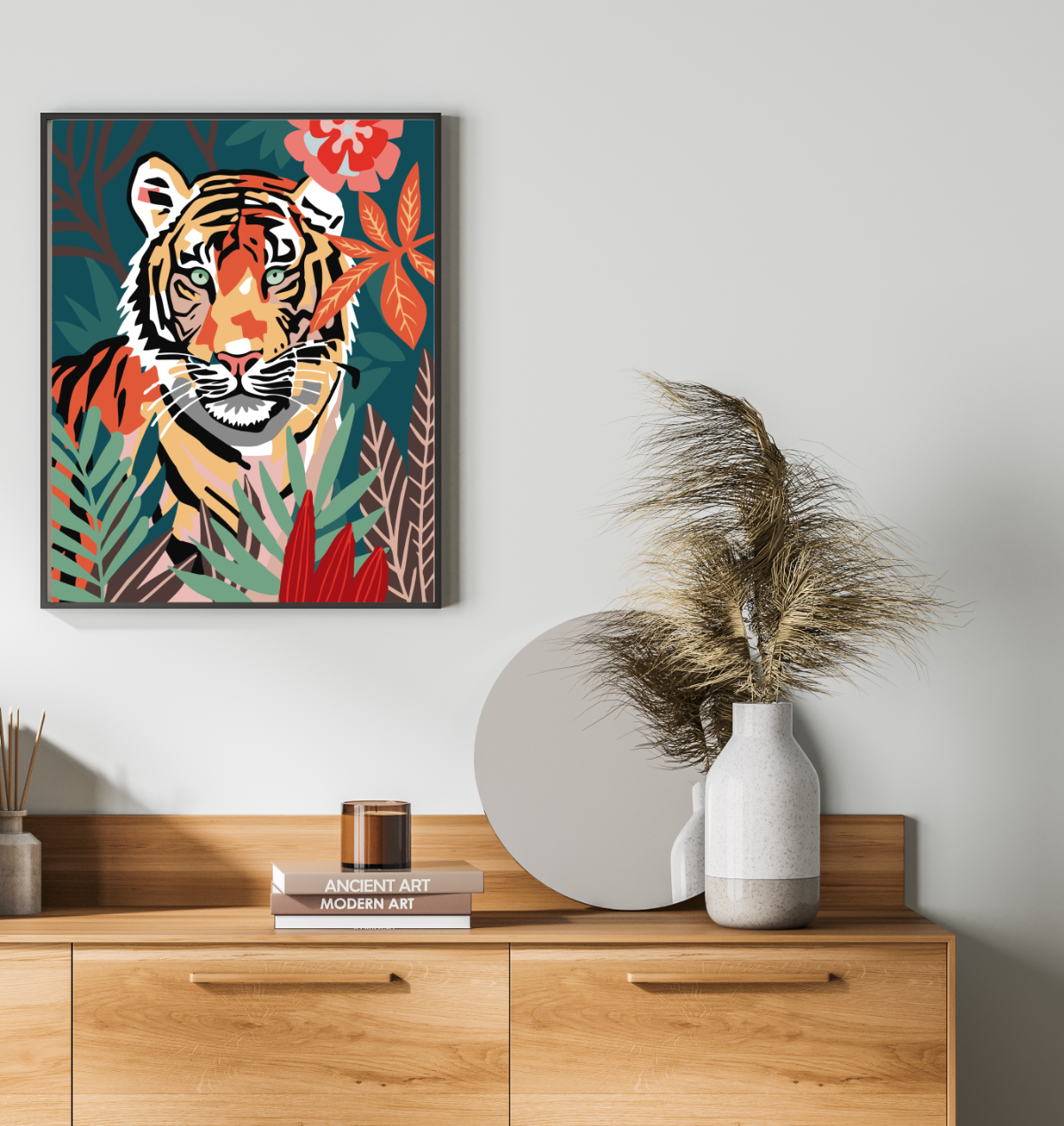 40x50cm Paint by Numbers Kit: Wild Serenity: Matisse-Style Tiger in the Jungle.