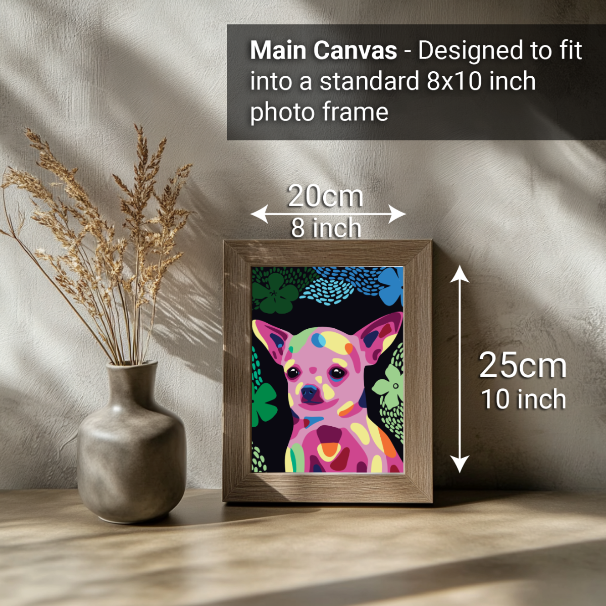2-in-1 Paint by Numbers Kit - Rolled Canvases (20x25cm & 20x20cm), 16 Colours (Proud Little Paws - Chihuahua)