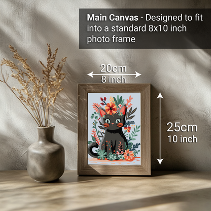 2-in-1 Paint by Numbers Kit - Rolled Canvases (20x25cm & 20x20cm), 16 Colours (Hue & Whimsy Collection - Flower Crown Kitty)