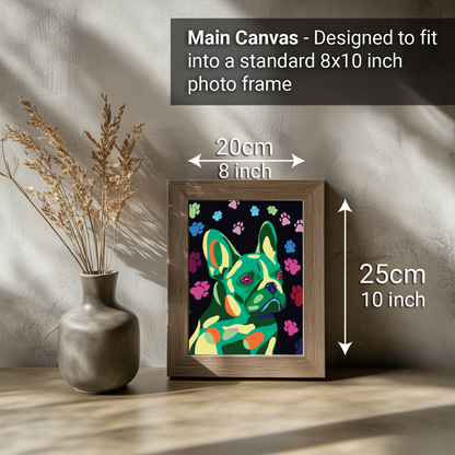 2-in-1 Paint by Numbers Kit - Rolled Canvases (20x25cm & 20x20cm), 16 Colours (Proud Little Paws - French Bulldog)