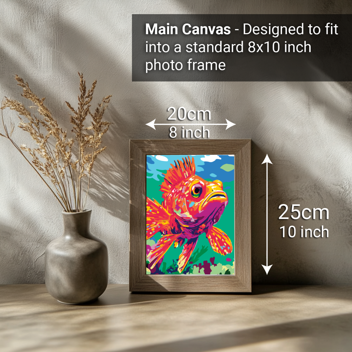 2-in-1 Paint by Numbers Kit - Rolled Canvases (20x25cm & 20x20cm), 16 Colours (Sea Life - Red Scorpion Fish)