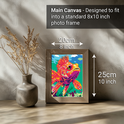 2-in-1 Paint by Numbers Kit - Rolled Canvases (20x25cm & 20x20cm), 16 Colours (Sea Life - Red Scorpion Fish)