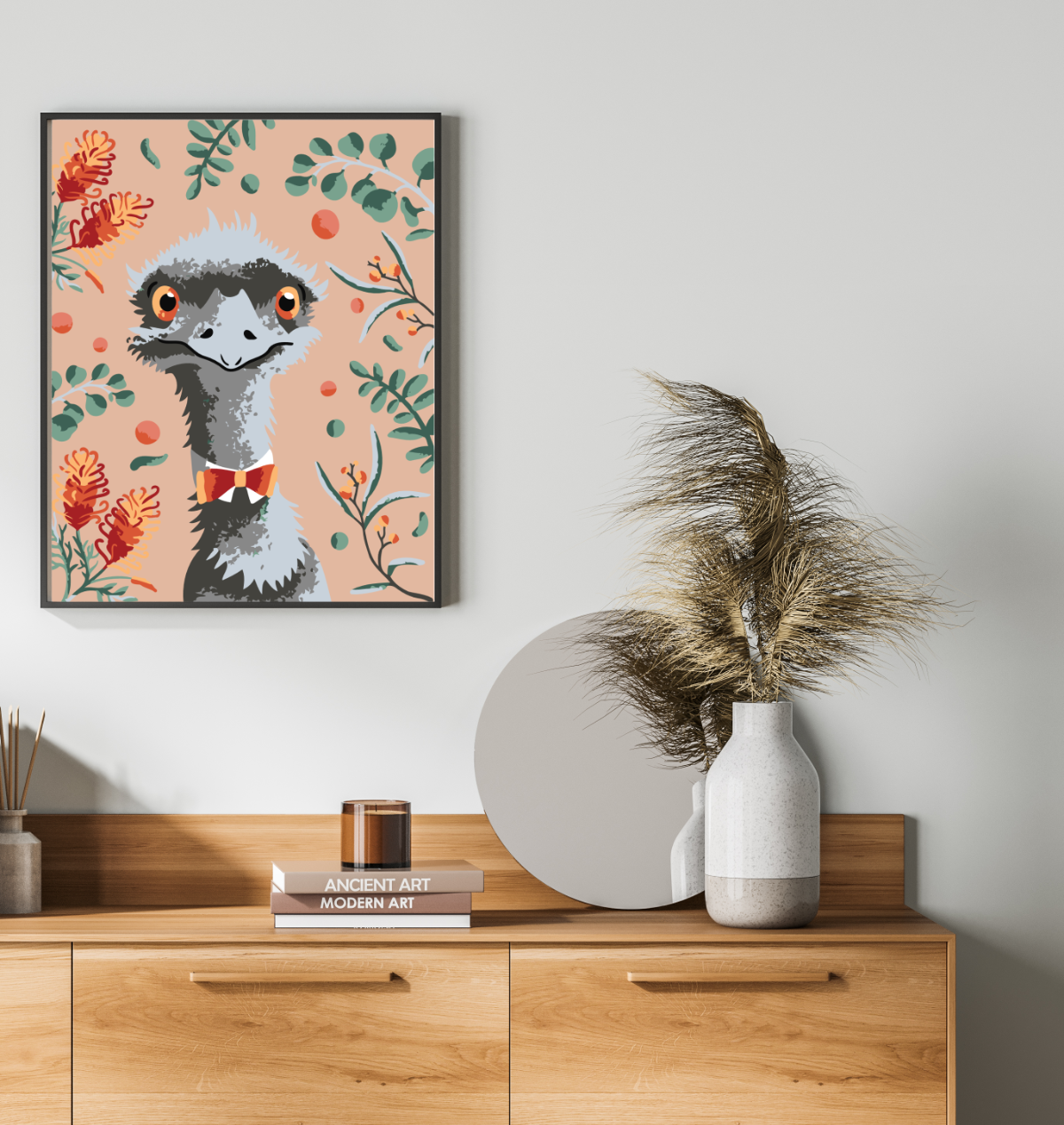 40x50cm Paint by Numbers kit:  Leafy Serenity: Simple Emu with Pink Background