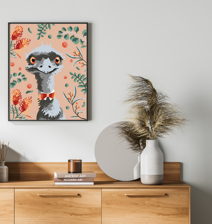 40x50cm Paint by Numbers kit:  Leafy Serenity: Simple Emu with Pink Background