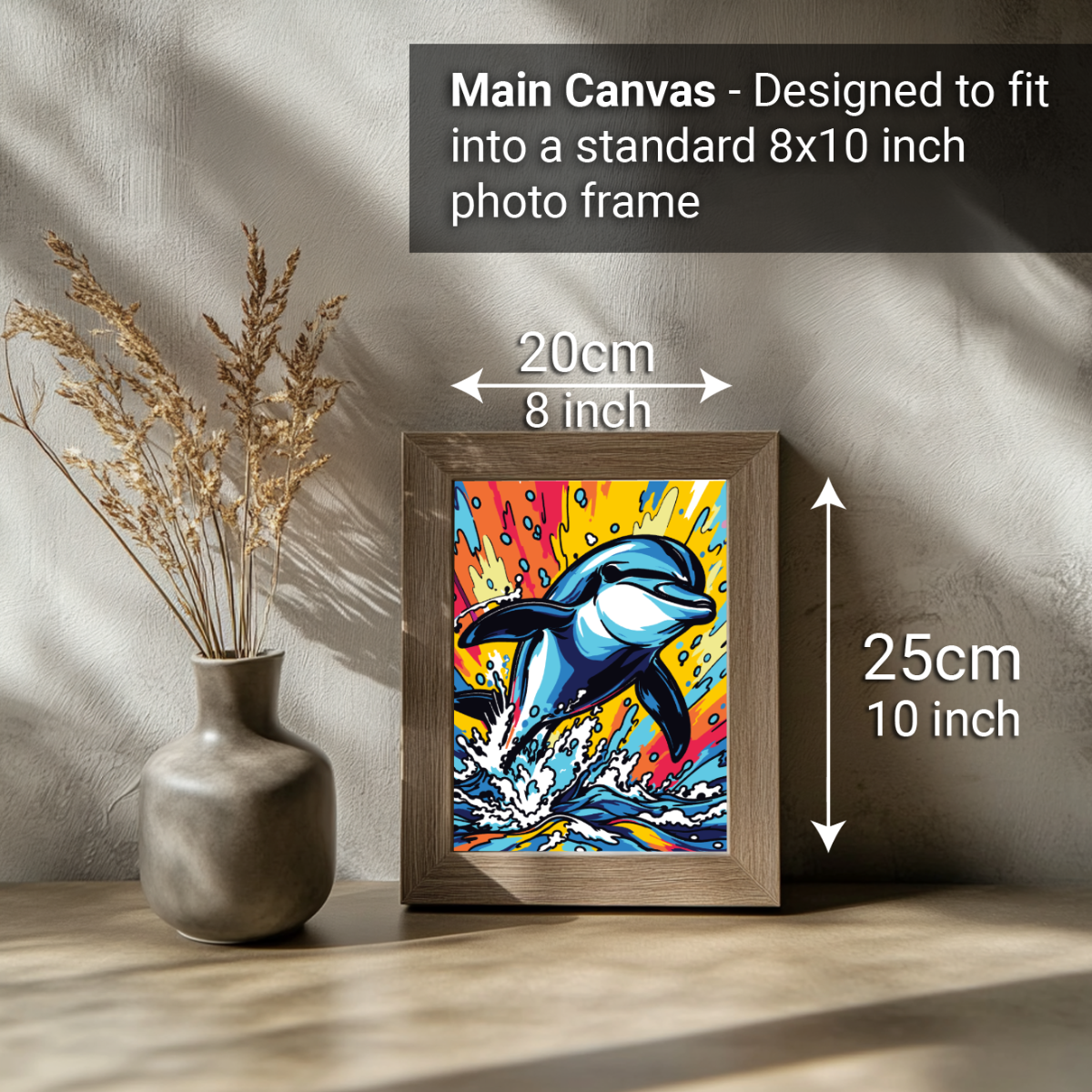2-in-1 Paint by Numbers Kit - Rolled Canvases (20x25cm & 20x20cm), 16 Colours (Sea Life - Dolphin)