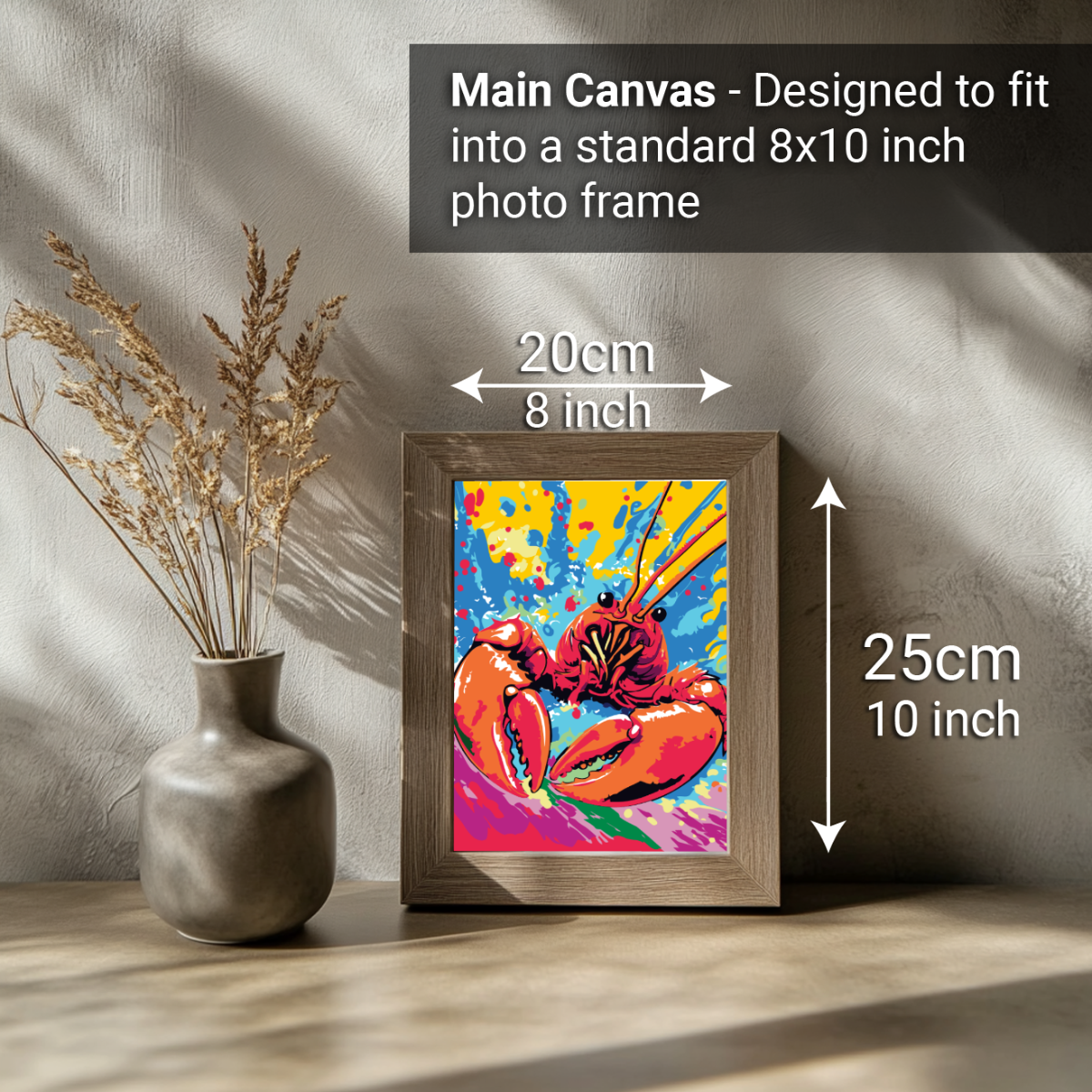 2-in-1 Paint by Numbers Kit - Rolled Canvases (20x25cm & 20x20cm), 16 Colours (Sea Life - Lobster)