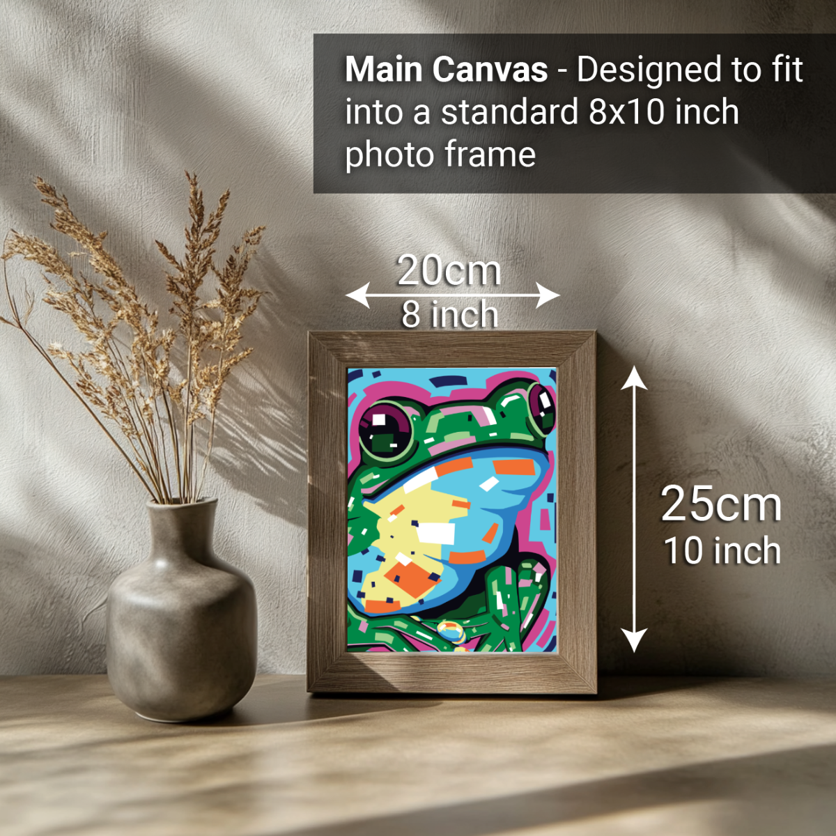 2-in-1 Paint by Numbers Kit - Rolled Canvases (20x25cm & 20x20cm), 16 Colours (Geometric Pop Art - Frog)