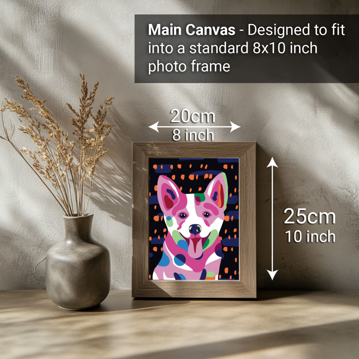 2-in-1 Paint by Numbers Kit - Rolled Canvases (20x25cm & 20x20cm), 16 Colours (Proud Little Paws - Corgi)