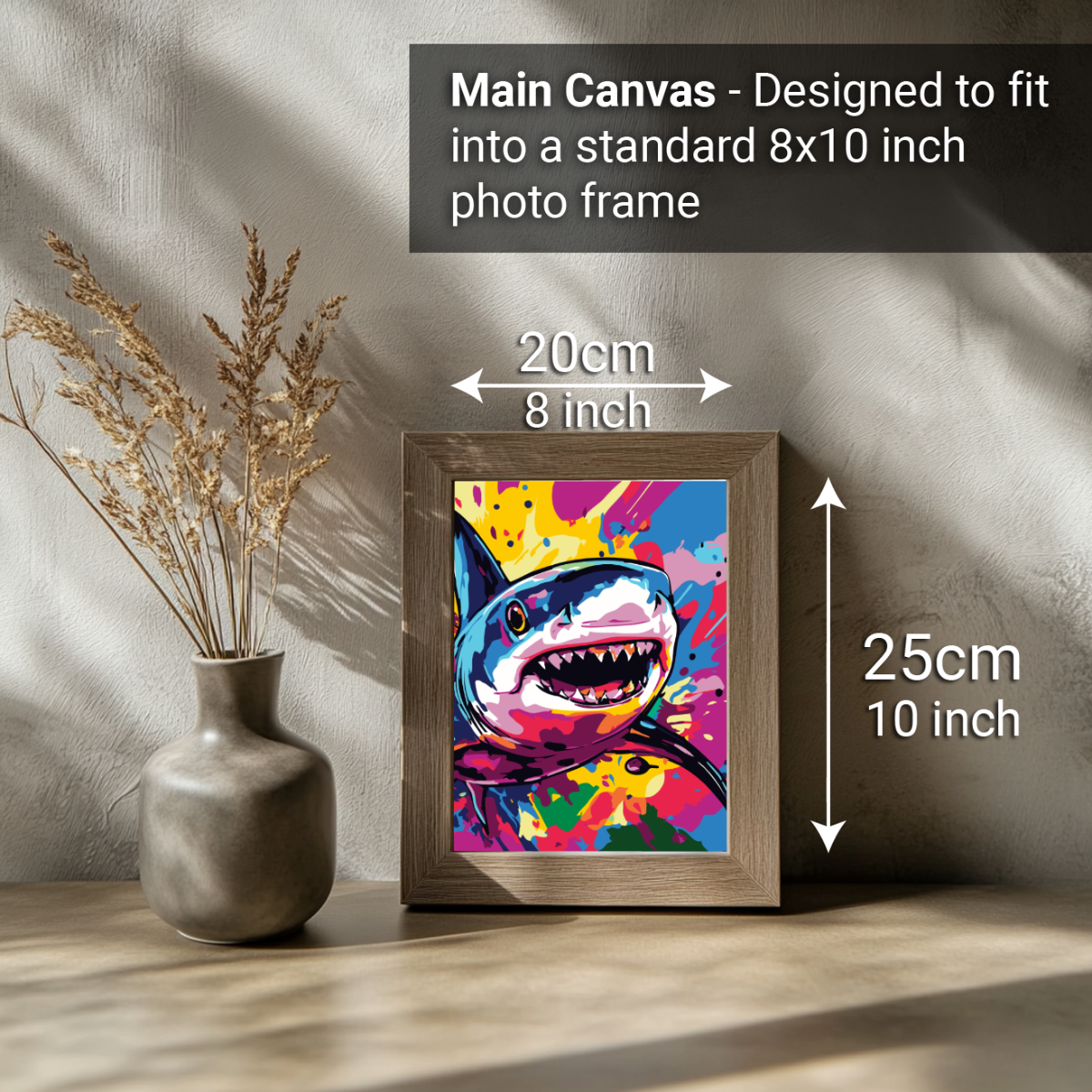 2-in-1 Paint by Numbers Kit - Rolled Canvases (20x25cm & 20x20cm), 16 Colours (Sea Life - Shark)