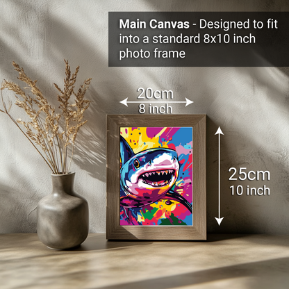 2-in-1 Paint by Numbers Kit - Rolled Canvases (20x25cm & 20x20cm), 16 Colours (Sea Life - Shark)