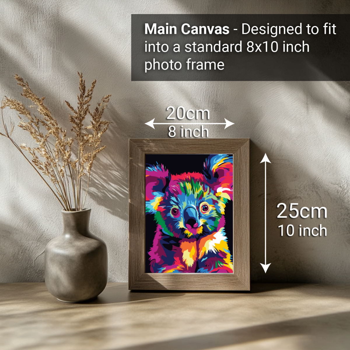 2-in-1 Paint by Numbers Kit - Rolled Canvases (20x25cm & 20x20cm), 16 Colours (Bold In Black - Koala)