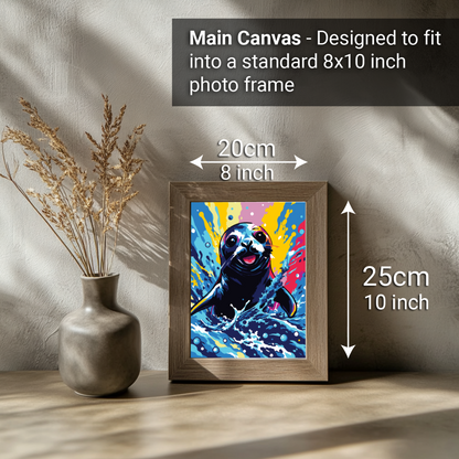 2-in-1 Paint by Numbers Kit - Rolled Canvases (20x25cm & 20x20cm), 16 Colours (Sea Life - Black Seal)