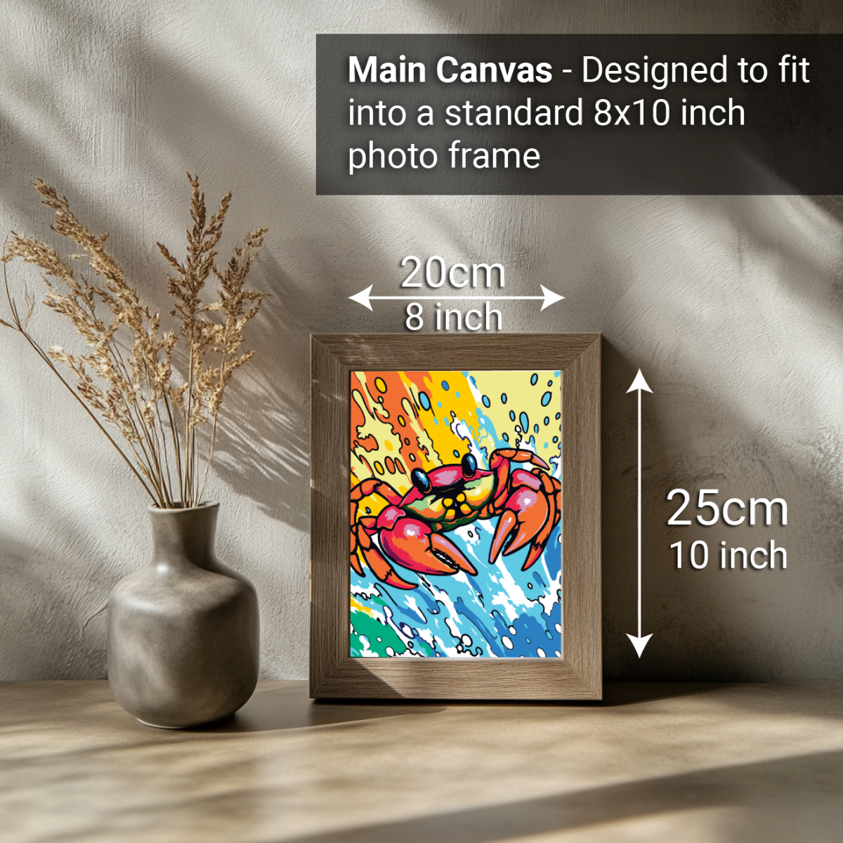 2-in-1 Paint by Numbers Kit - Rolled Canvases (20x25cm & 20x20cm), 16 Colours (Sea Life - Crab)
