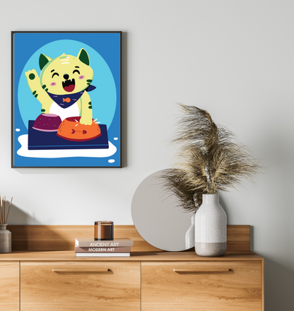 40x50cm Paint by Numbers Kit: Purrfect Rhythm: Cat Drumming Cat Bowls