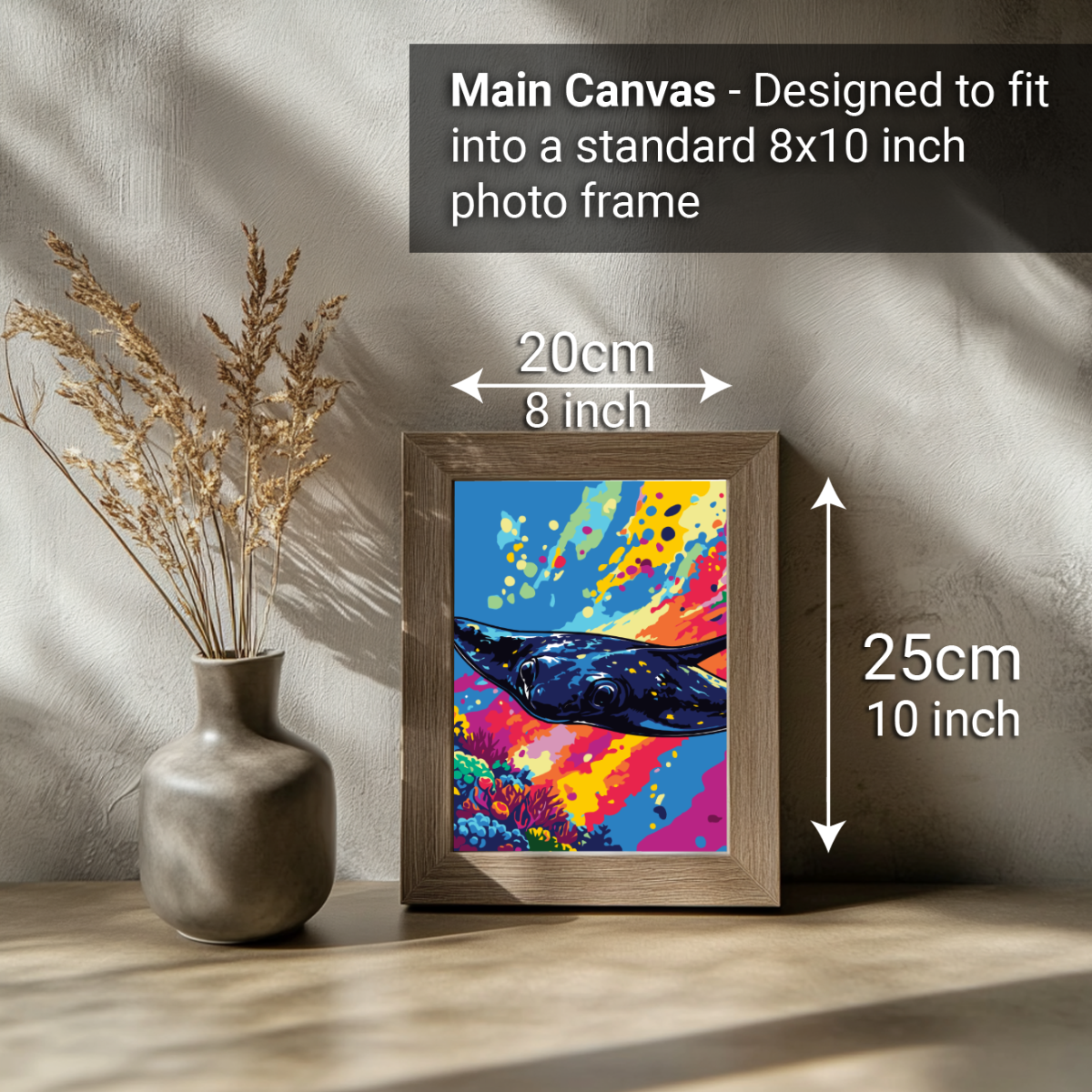 2-in-1 Paint by Numbers Kit - Rolled Canvases (20x25cm & 20x20cm), 16 Colours (Sea Life - Stingray)