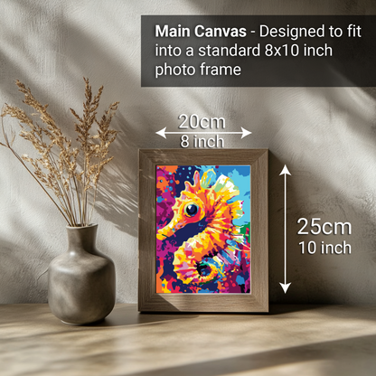 2-in-1 Paint by Numbers Kit - Rolled Canvases (20x25cm & 20x20cm), 16 Colours (Sea Life - Sea Horse)