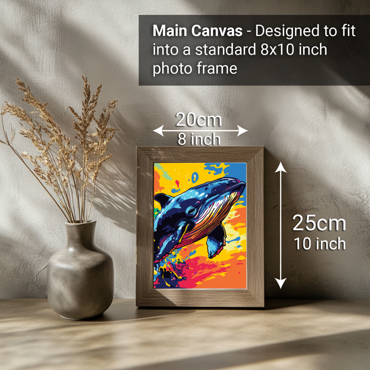2-in-1 Paint by Numbers Kit - Rolled Canvases (20x25cm & 20x20cm), 16 Colours (Sea Lfe - Whale)