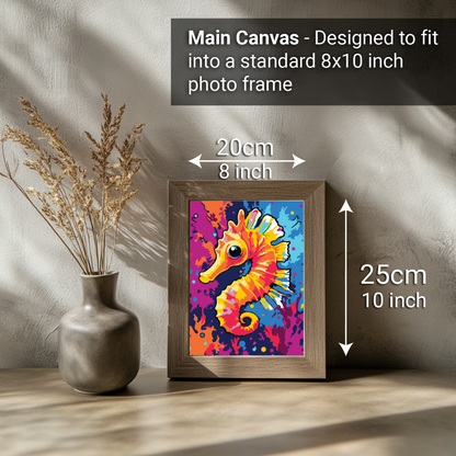 2-in-1 Paint by Numbers Kit - Rolled Canvases (20x25cm & 20x20cm), 16 Colours (Sea Life - Sea Horse)