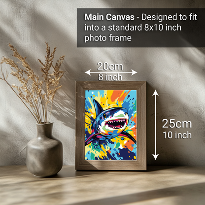 2-in-1 Paint by Numbers Kit - Rolled Canvases (20x25cm & 20x20cm), 16 Colours (Sea Life - Shark)