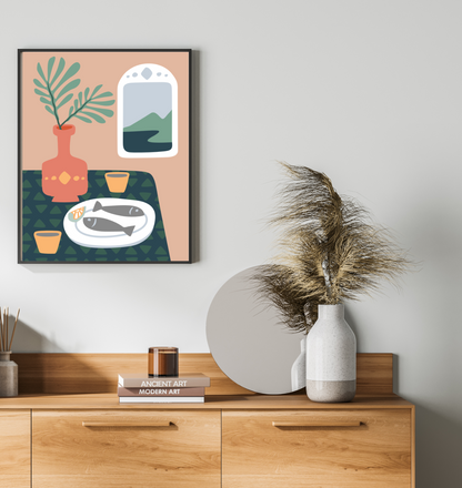 40x50cm Paint by Numbers Kit: Serenity in Contrast: Minimalist Dark Blue Table