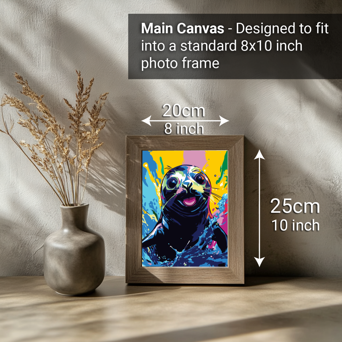 2-in-1 Paint by Numbers Kit - Rolled Canvases (20x25cm & 20x20cm), 16 Colours (Sea Life - Black Seal)